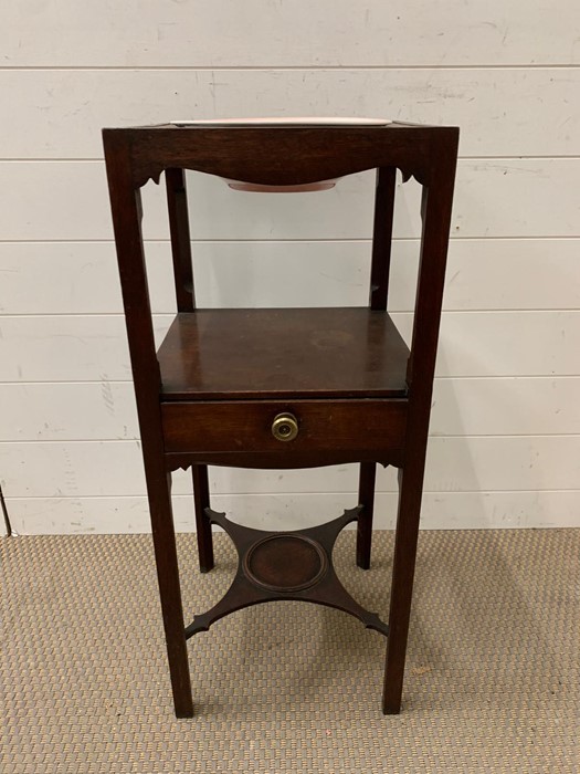 A mahogany washstand, three circular fittings with bowl to one (H79cm W32cm) - Image 2 of 2