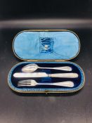 A Boxed silver Christening set comprising knife, fork and spoon.