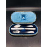 A Boxed silver Christening set comprising knife, fork and spoon.