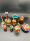 A Selection of Contemporary Chinese Cloisonne items, red grounds.