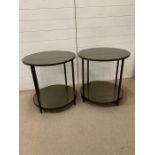 A pair of contemporary circular side table with glass inlay
