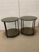 A pair of contemporary circular side table with glass inlay