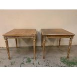 A Pair of parcel gilt on reeded leg tables 60 cm sq and 55cm high
