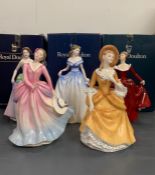 Five Royal Doulton figurines, Jessica, Barbara, Charlotte, Sandra and Fragrance