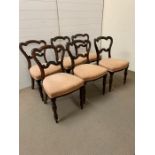 A set of six Victorian rosewood dining chairs with stuff over seats on turned legs