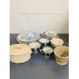 A selection of porcelain and vintage ceramics, including some jelly molds and lidded butter dish