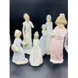 Five assorted figures in a Lladro style.