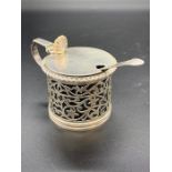 A Silver Mustard pot with a blue glass liner, SI Ltd, Chester hallmark.