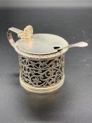 A Silver Mustard pot with a blue glass liner, SI Ltd, Chester hallmark.