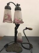 An Art Nouveau lamp with a central lamp stand in female form (contemporary) along with original