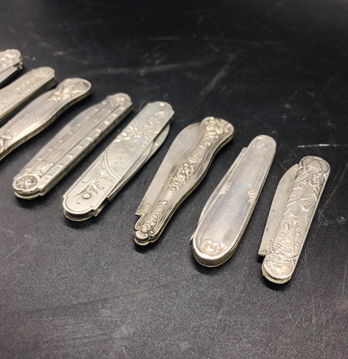 A Selection of ten silver and white metal pen knives. - Image 3 of 3