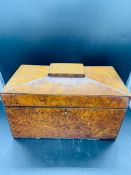 A George III Burr yew sarcophagus tea caddy