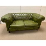 A Green Leather Button Back Chesterfield Sofa 170 cm L x 70 cm H x 90 cm Deep AF