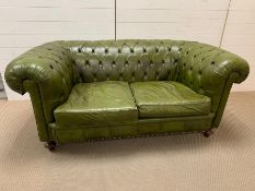 A Green Leather Button Back Chesterfield Sofa 170 cm L x 70 cm H x 90 cm Deep AF