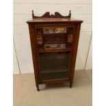 Mahogany music cabinet with glazed and mirrored door H102cm x W54cm x D37cm