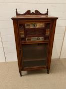 Mahogany music cabinet with glazed and mirrored door H102cm x W54cm x D37cm