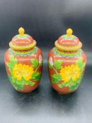 A Pair of Chinese Contemporary Cloisonne vases with lids. (18 cm H )