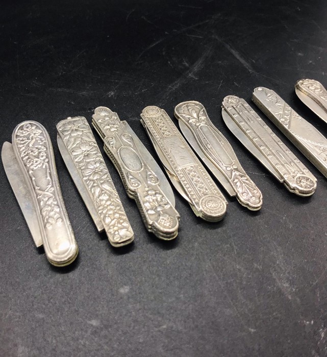 A Selection of ten silver and white metal pen knives. - Image 2 of 3