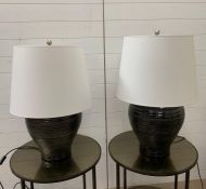 A pair of large textured ceramic table lamps