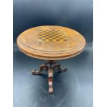 A Salesman's or Apprentice model tilt top table with walnut top with inlaid chess board. 18cm H x
