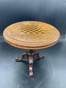 A Salesman's or Apprentice model tilt top table with walnut top with inlaid chess board. 18cm H x