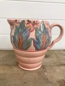 A Clarice Cliff, Newport Pottery Pink Glaze Jug, shape 41A