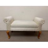 An Upholstered Window seat on cabriole legs 117 cm L x 47 cm D x 62 cm H