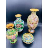 A Selection of four various contemporary Chinese Cloisonne items including three vases and a small