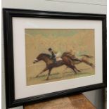 Pastel artwork by John Skeaping of race horses and jockeys, signed lower left John Skeaping 65