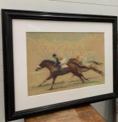 Pastel artwork by John Skeaping of race horses and jockeys, signed lower left John Skeaping 65