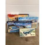 A selection of seven aircraft model kits to include D3-A1 Aichi Type 99 Model 11 Val, Beriev BE-4,