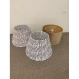 Pair of cotton fabric lampshades and a gold velvet lamp shade