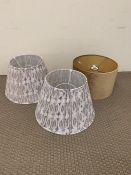 Pair of cotton fabric lampshades and a gold velvet lamp shade