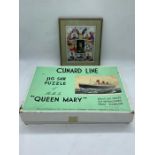 The Queen Mary 'Bride Ship' of 1946 Cunard Line Memorabilia from the journey including a jigsaw.