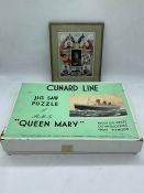 The Queen Mary 'Bride Ship' of 1946 Cunard Line Memorabilia from the journey including a jigsaw.