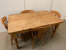 Farmhouse pine table and four chairs (H79cm W110cm D60cm)