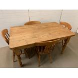 Farmhouse pine table and four chairs (H79cm W110cm D60cm)