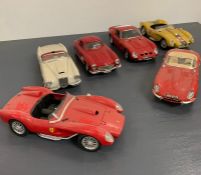 Six vintage Diecast sports cars by Burago including Ferrari, Jaguar and Mercedes