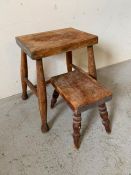 Two oak stools of different sizes