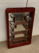 Chinese hardwood mirrored back wall display unit. The curio's cabinets measures (H72cm W47cm D9cm)