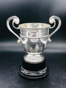 HORSE RACING INTEREST: A Silver Trophy on ebonised base, hallmarked and weight of trophy approx 410g