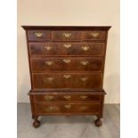 Walnut veneered chest on chest with three short and three long followed by two long (H143cm W103cm