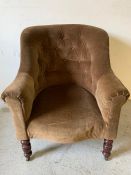 Button back lounge chair on turned legs and castors (H94cm W70cm D74cm)