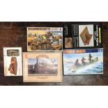 A selection of five model kits to include, Italeri Frog Men No327, Carronada Inglese XVIII Secolo,