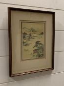 Japanese watercolour of a river scene (25cm x 32cm)