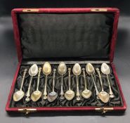 A Boxed set of Twelve Continental silver teaspoons, marked 800