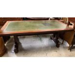 Regency mahogany Library table with green leather writing surface raised on supports (H75cm W184cm