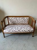 Fruitwood/satinwood settee with string inlay and upholstered seat and back (H78cm W122cm D62cm)