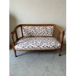 Fruitwood/satinwood settee with string inlay and upholstered seat and back (H78cm W122cm D62cm)