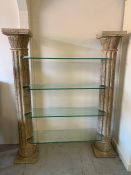 Corinthian column shelving unit, fiberglass columns with glass shelfs (H179cm W138cm Base 30cm sq)